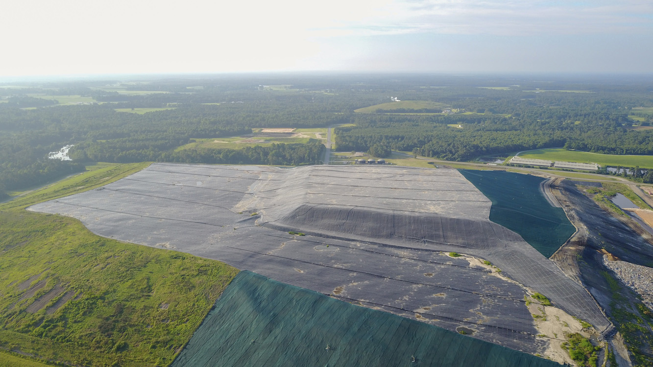 Aerial view of cell closure at Sampson County Landfill in Roseboro, North Carolina
