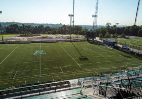View from stadium bleachers of Awalt Field at Loyola University of Maryland