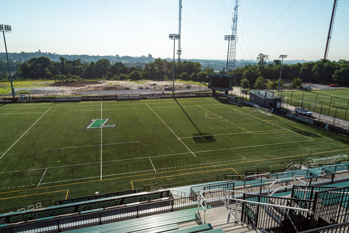 View from stadium bleachers of Awalt Field at Loyola University of Maryland