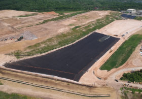 Geomembrane liner covering the landfill