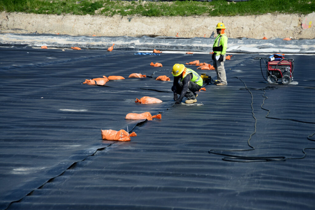 HDPE liner installation at landfill