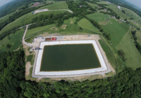Aerial view of Hallaton's new water impoundment design
